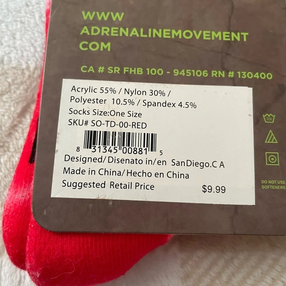 Adrenaline Movement NWT Red Tie-Dye Socks One Size